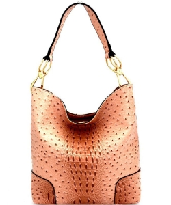 Ostrich Print Embossed Side Ring Large Hooked Hobo LHU072-LP BLUSH